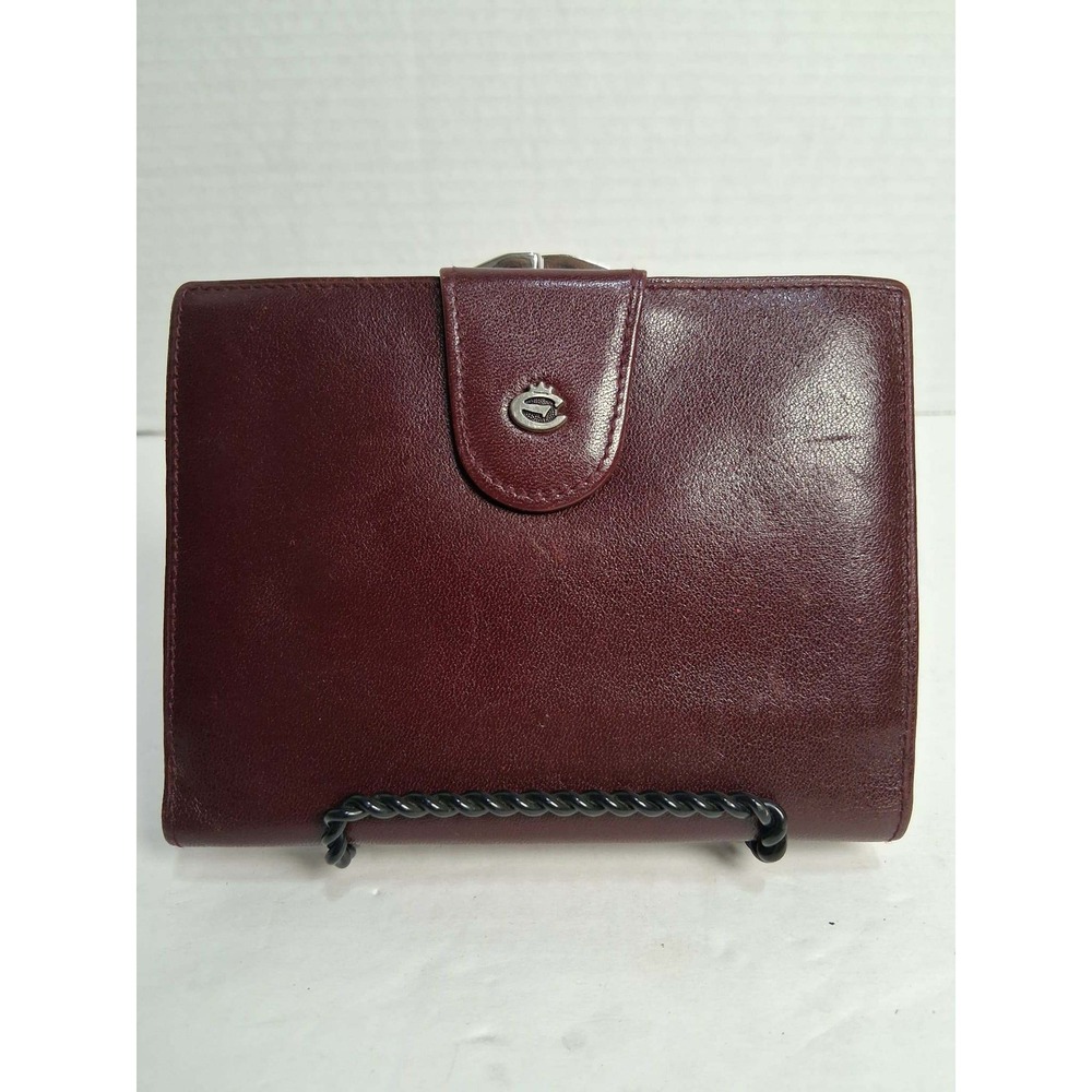 Vtg Creation Esquire West Germany Leather Bifold Wallet Burgundy Brown Kiss Lock